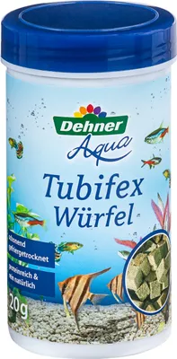 Produktbild von Dehner Aqua Fischfutter, Fischsnack proteinreich / 100 % natürlich, Tubifex Würfel aus Bachröhrenwürmern für Zierfische, 20 g