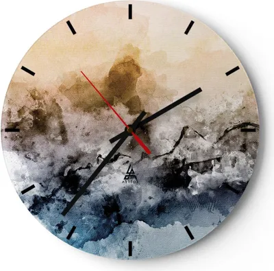 Produktbild von Wanduhr - Rund - Glasuhr - Abstraktion Wolken Berge - 30x30cm - Schleichendes Uhrwerk - Lautlos - zum Aufhängen bereit - Dekoration Modern - Wanddekoration aus Glas - C3AR30x30-4894