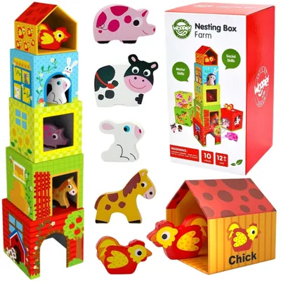 Zdjęcie produktu dla WOOPIE GREEN Układanka Kostki Farma w Pudełkach + Figurki 10 el.