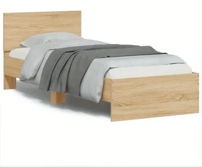 Image de Lit simple 90x190 cm en chêne Sonoma - Lit moderne avec tête de lit