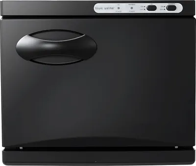 A black towel warmer with a black handle and a control panel on top.