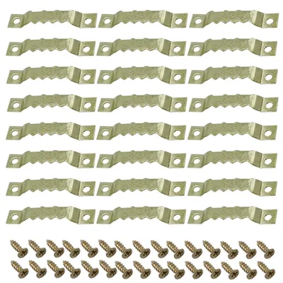 Image de 100 crochets pour photos, crochets à photos, kit de fixation, crochets dentelés avec vis pour cadres et châssis (dorés)