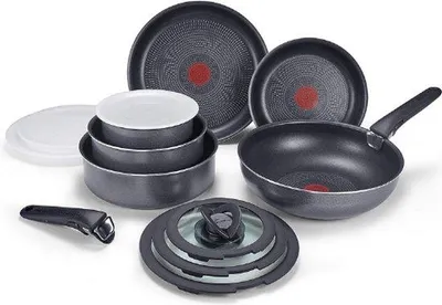 Produktbild von Aluminium Kochset mit 14 Teilen - Hitzebeständig - 2 Griffhölzer - Wok- und Pfannenmasse