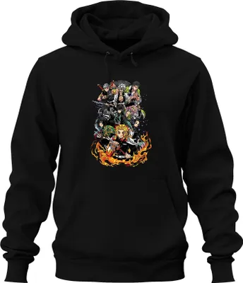 Produktbild von Demon Slayer Rengoku Tanjiro Nezuko Gruppe Feuer Anime Vintage Uni Hoodie Kapuzenpullover, Schwarz, M
