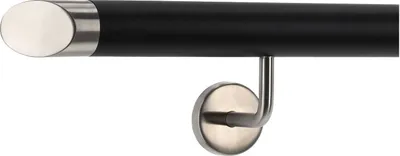 Produktbild von TIBU Handlauf Aluminium Schwarz 30-600cm Wandhandlauf Treppe gewinkelte Edelstahlhalter, Länge 350 cm mit 4 Halter und schräges Endstück