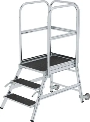 Produktbild von MUNK Podestleiter mit Rollen und Griff R13 Korund 3 Stufen