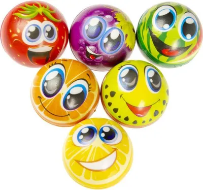 Produktbild von 6 tlg. Set Antistress Ball Fruchtsmile Softball Knautschball Schaumstoff Ø6,5 cm