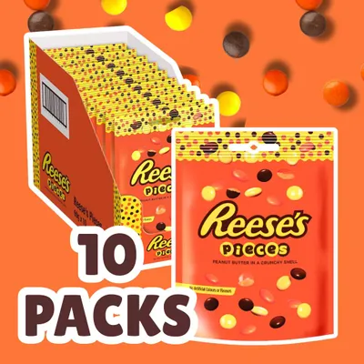 Productafbeelding van 10 x Reese's Pieces Pindakaas Zakjes – 10 x 90g zakjes | Knapperige pindakaasomhulde snoepjes
