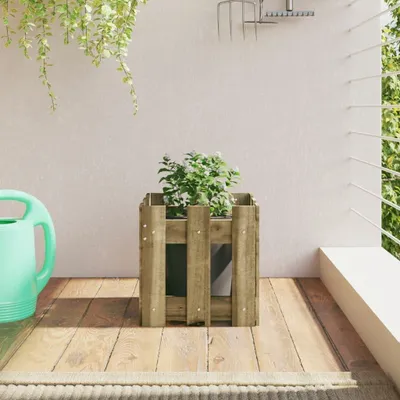 Image de Jardinière en bois de pin imprégné, design à lattes, pour jardin et balcon, dimensions : 30x30x30 cm