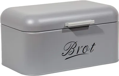 Produktbild von Theo&Cleo Brotkasten mit Deckel, Großer Knäckebrot Box aus Metall, Brotaufbewahrungsbox Bread Box, Brot und Kekse Lange Aufbewahren und Trocken Halten, Retro Design Grau