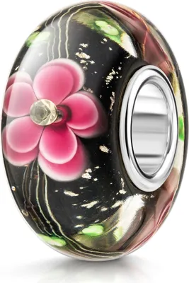 Produktbild von MATERIA by Matthias Wagner Zirkonia Glas Bead Blume pink schwarz grün glitzer 1062