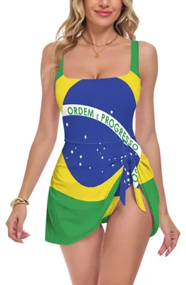 Produktbild von Brasilianische Flagge in Grün. Ein Damen-Badeanzug mit breiten Trägern