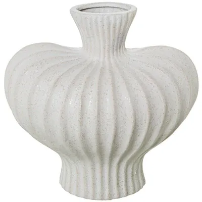 Tafelvaas aus Keramik, geribbelt, weiß, 22,5x23,5x16,5 cm