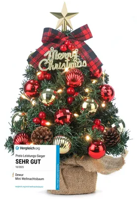 Produktbild von Mini-Weihnachtsbaum. Kleiner Weihnachtsbaum mit Beleuchtung – LED – Tischweihnachtsbaum – Klein – Künstlich geschmückt für Weihnachtsdekoration