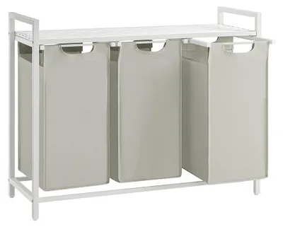 Produktbild von Wäschekorb mit Regal Polly | Drei Fächer | 92,5 x 33 x 72 cm | Weiß