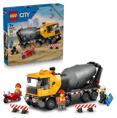Produktbild von LEGO City Betonmischer - Lehrreiches Baufahrzeug Spielzeug mit 3 Minifiguren, drehbarer Trommel & Ausgießfunktion - Geburtstagsgeschenk für Jungen ab 7 Jahren - 60478