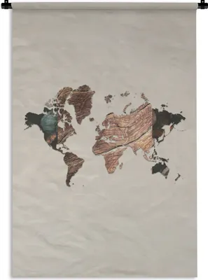 Produktbild von MuchoWow® Wandteppich Wandbehang Weltkarte - Holz - Baum 90x135 cm Tapisserie Dekoration Wandtuch - Baumwolle - Wandskulptur
