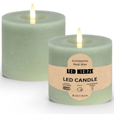 Image de Set de bougies à LED en cire, flamme vacillante, Ø 10x9 cm, sauge