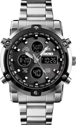 Produktbild von Mode uhr trend multifunktionale drei mal grosse zifferblatt business maenner elektronische stahlband uhren silbrig Armbanduhren