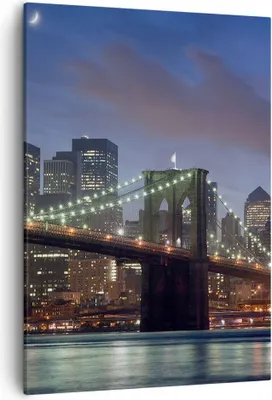 Produktbild von Bild auf Leinwand - Leinwandbild - Einteilig - Brooklyn brücke nacht new york city - 50x70cm - Wand Bild - Wandbilder - Leinwanddruck - Wanddekoration - Leinwand bilder - Wandbild - PA50x70-0512