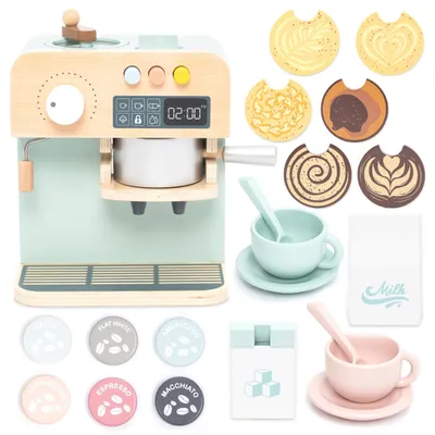 Image de Machine à café en bois pour enfants avec accessoires de jeu