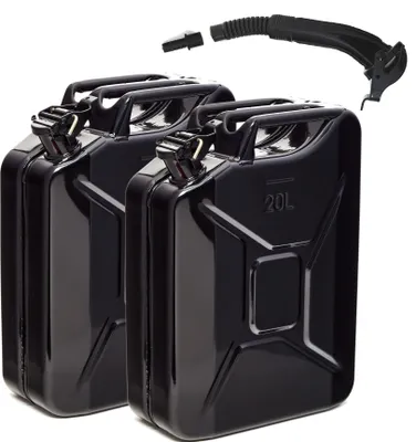 Produktbild von BW® Kraftstoffkanister Metall Benzinkanister 2x 20 Liter mit Ausgießer - Schwarz RAL 9005 - UN-Zulassung - Hergestellt in Europa