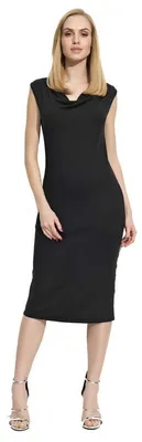Produktbild von Damen Klassisches Kleid Ärmellos Wasserfallausschnitt; Schwarz L (40)