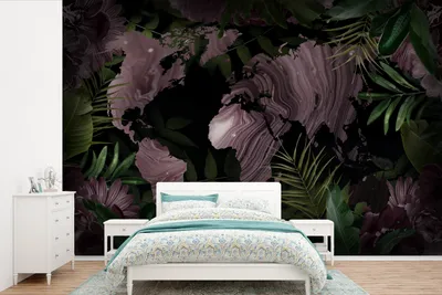 Produktbild von MuchoWow® Fototapete für Wohnzimmer oder Schlafzimmer Wandtapete Vinyl Motivtapete Weltkarte - Lila - Blätter - 360x240 cm - Vinyl-Tapete