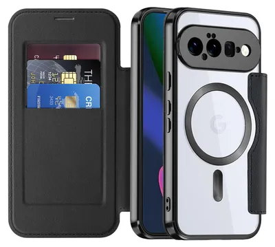 Produktbild von Klapphülle für Google Pixel 11 Kompatibel mit Magsafe, Klar Überzug Kartenhalter Ledertasche mit Kameraschutz Schwarz