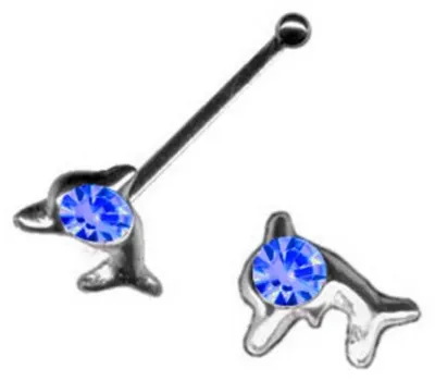 Produktbild von Nasenpiercing: Nasenstecker Piercing Delfin Delphin 925 Silber Dunkelblau