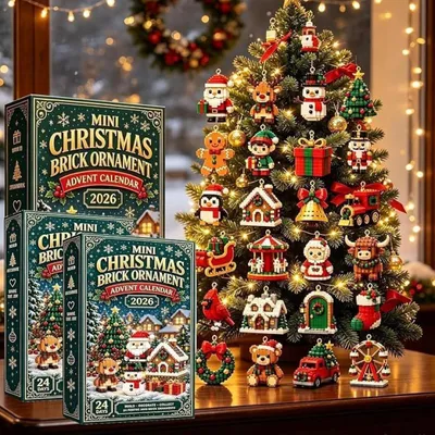 Produktbild von Adventskalender 2026, 24-tägige Mini Weihnachtsanhänger Weihnachtsdeko, Baustein Ornament
