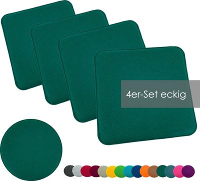 heimtexland ® Sitzkissen Set Filz Stuhlkissen Stuhlauflage Filzkissen Stuhl Polster Kissen Typ631 4er Set 35 x 35 cm Eckig Tannengrün