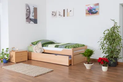 Produktbild von Einzelbett / Gästebett "Easy Premium Line" K1/1h inkl. 2. Liegeplatz und 2 Abdeckblenden, 90 x 200 cm Buche Vollholz massiv Natur