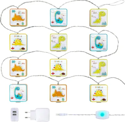 Produktbild von Dinosaurier Lichterkette 4 Meter mit drei LED Lichtintensitäten und USB-Netzadapter