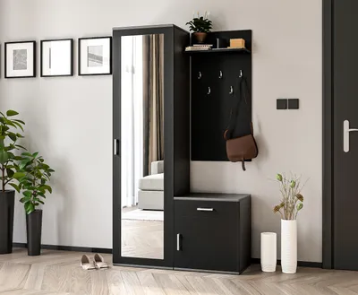 Image de AX LIVING Garde-robe avec miroir Magnola - 100 cm de large, Gris & Noir