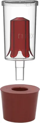 A clear product shot of a fermentation airlock and stopper.