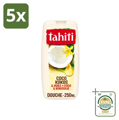 Immagine prodotto di 5 flaconi di gel doccia Tahiti, profumo di cocco e olio di cocco, capacità 250 ml, confezione risparmio (5 pezzi)