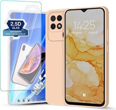 A pink phone case and a screen protector are displayed against a white background.