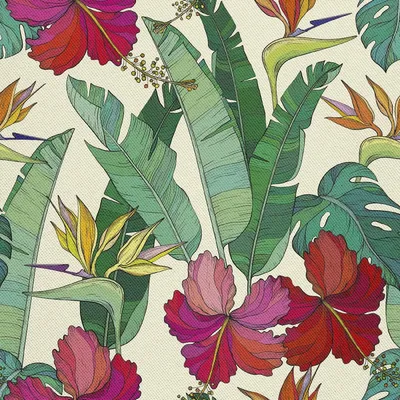 Image de OUTDOOR DECOSTOMES OXFORD - Motif hibiscus sur feuilles de bananier I DX304
