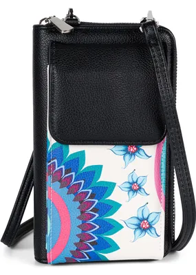 Produktbild von styleBREAKER Damen Mini Umhängetasche Geldbörse mit Ethno Blumen Blüten Muster, Handy Fach, RFID Schutz, Crossbody Bag 02012378