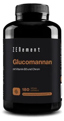 Produktbild von Glucomannan 4200 mg pro Tagesdosis mit Vitamin B3 und Chrom – Konjakwurzel-Faser – Zur Gewichtskontrolle – 180 Vegane Kapseln – Zenement