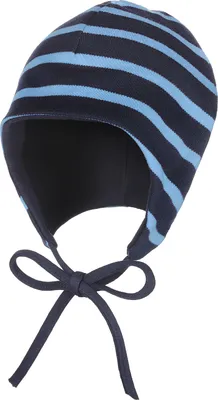 Produktbild von modAS Baby Mütze aus Baumwolle - Kopfbedeckung Mädchen Jungen mit Bindeband und Ohrenschutz in Blau-Azur 43 cm – ca. 6-9 Monate