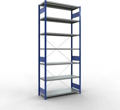Produktbild von Schulte Fachbodenregal MULTIplus250 Stecksystem | Grundregal | HxBxT 300x130x50cm | 7 Ebenen | Fachlast 250kg | Enzianblau/Verzinkt