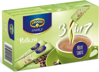 Produktbild von Krüger Family 3 in 1 Typ Pistazie Getränkepulver 10x16,9g Packung 169g