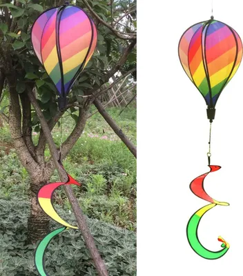 Produktbild von Windspiel Ballon Windrad Heißluftballon Twist Rainbow mit lockigen Schwanz - Mehrfarbig
