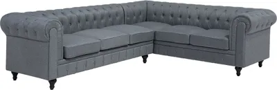 Obrázek produktu pro BELIANI Rohová pohovka Levá světle šedá čalouněná chesterfield prošívaná vintage glamour