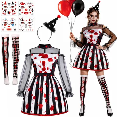 Imagen del producto de Disfraces de payaso para mujer, diseño espeluznante, disponibles en varias tallas, ideales para Halloween