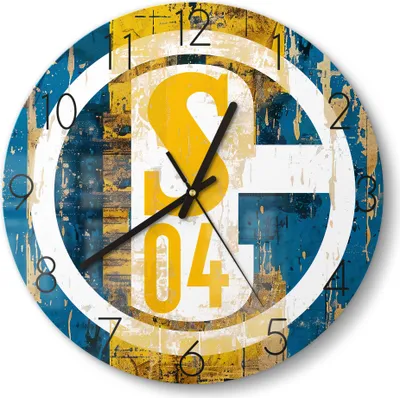 Produktbild von DEQORI Glasuhr Ø30 cm Zahlen 'Wappen Schalke 04' Wanduhr Glas Uhr Design leise Küchenuhr