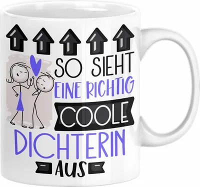 Produktbild von Dichterin Geschenk Tasse Geschenkidee für Dichterin Geburtstag Weihnachten Spruch So Sieht Eine Richtig Coole Dichterin Aus Kaffee-Becher  (Weiß)