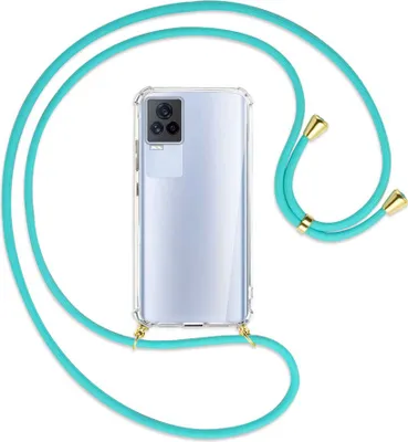 Produktbild von Handykette Backcover-Schutzhülle mit Band (Metall goldfarben) für vivo IQOO 7 - türkis